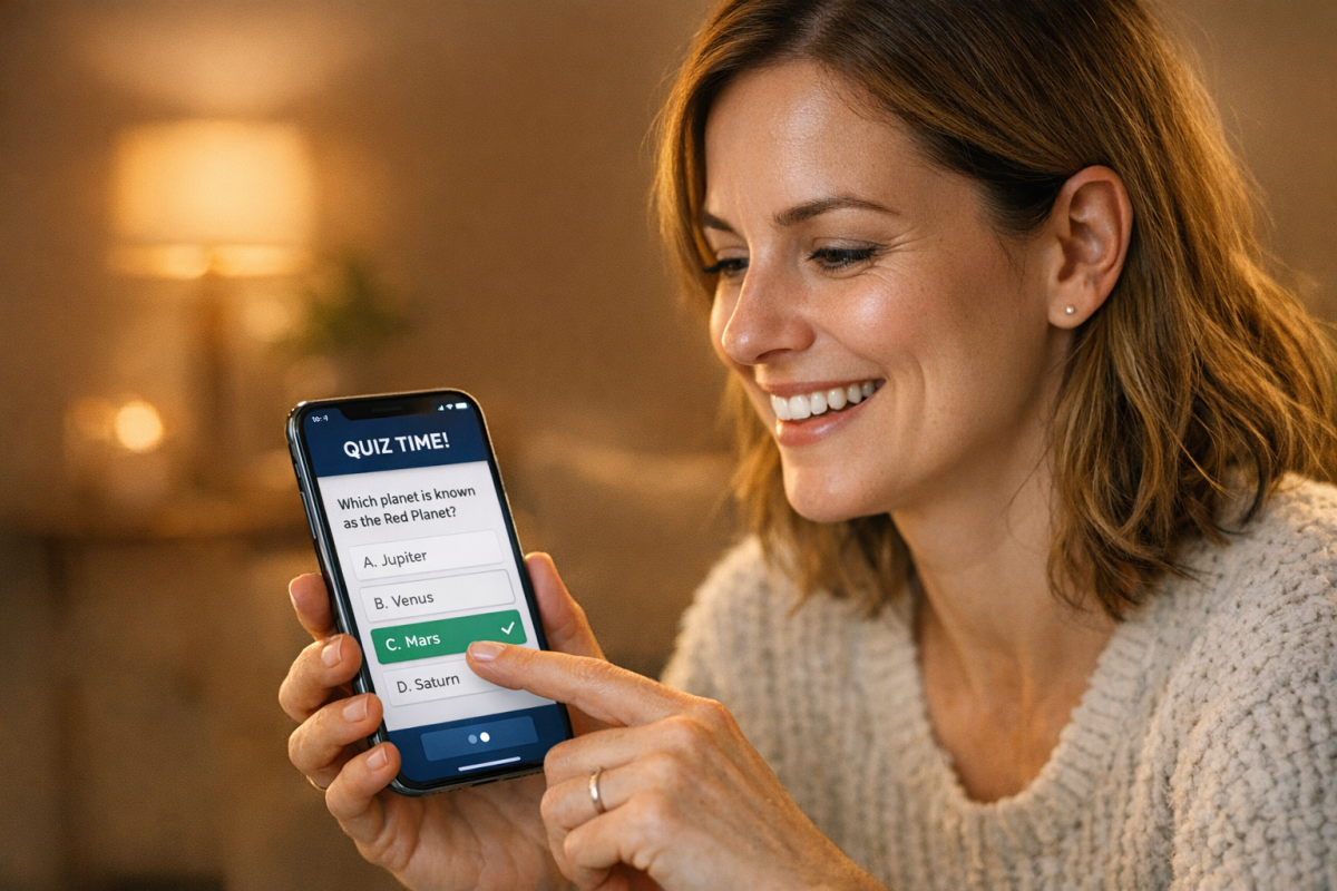 Person completing an online survey on screen