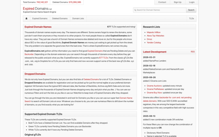 Expired domain search results on screen
