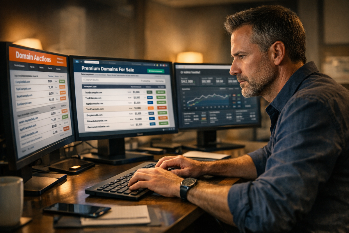 Domain purchase decision checklist on screen