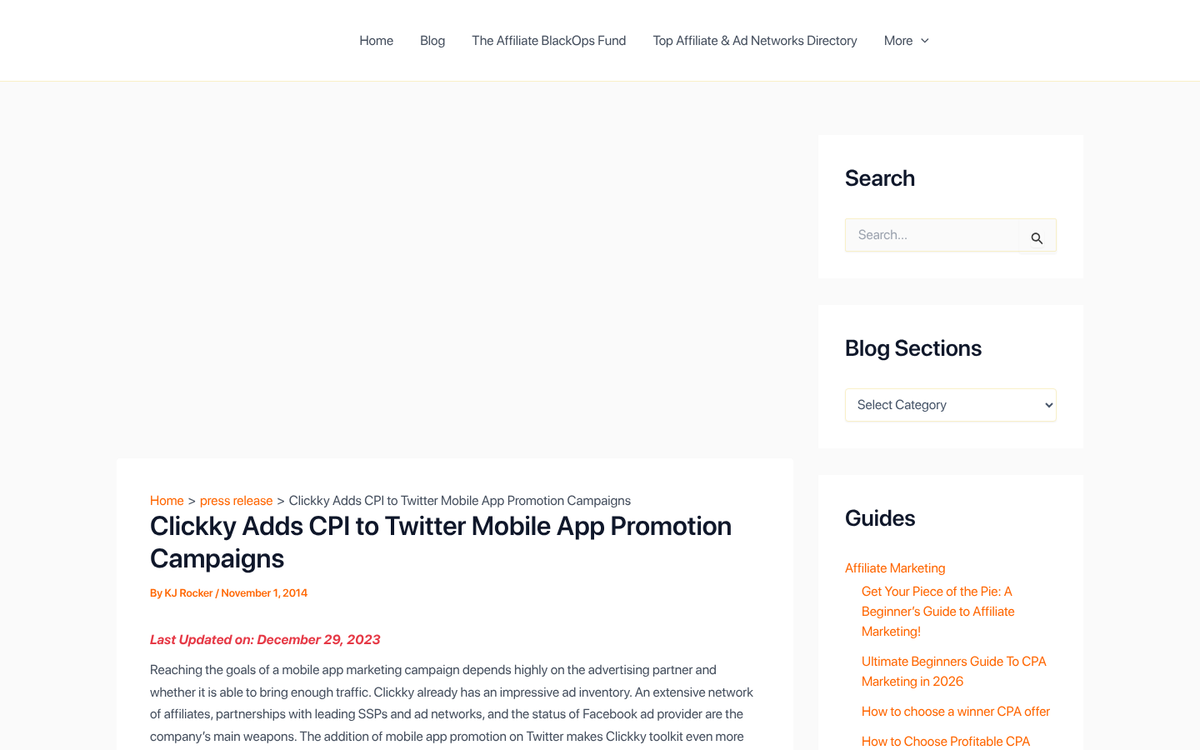 Clickky advertiser dashboard interface screenshot