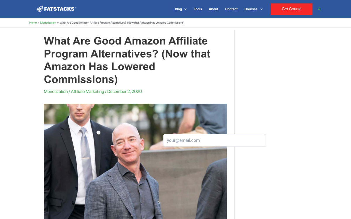 Screenshot of affiliate program website homepage