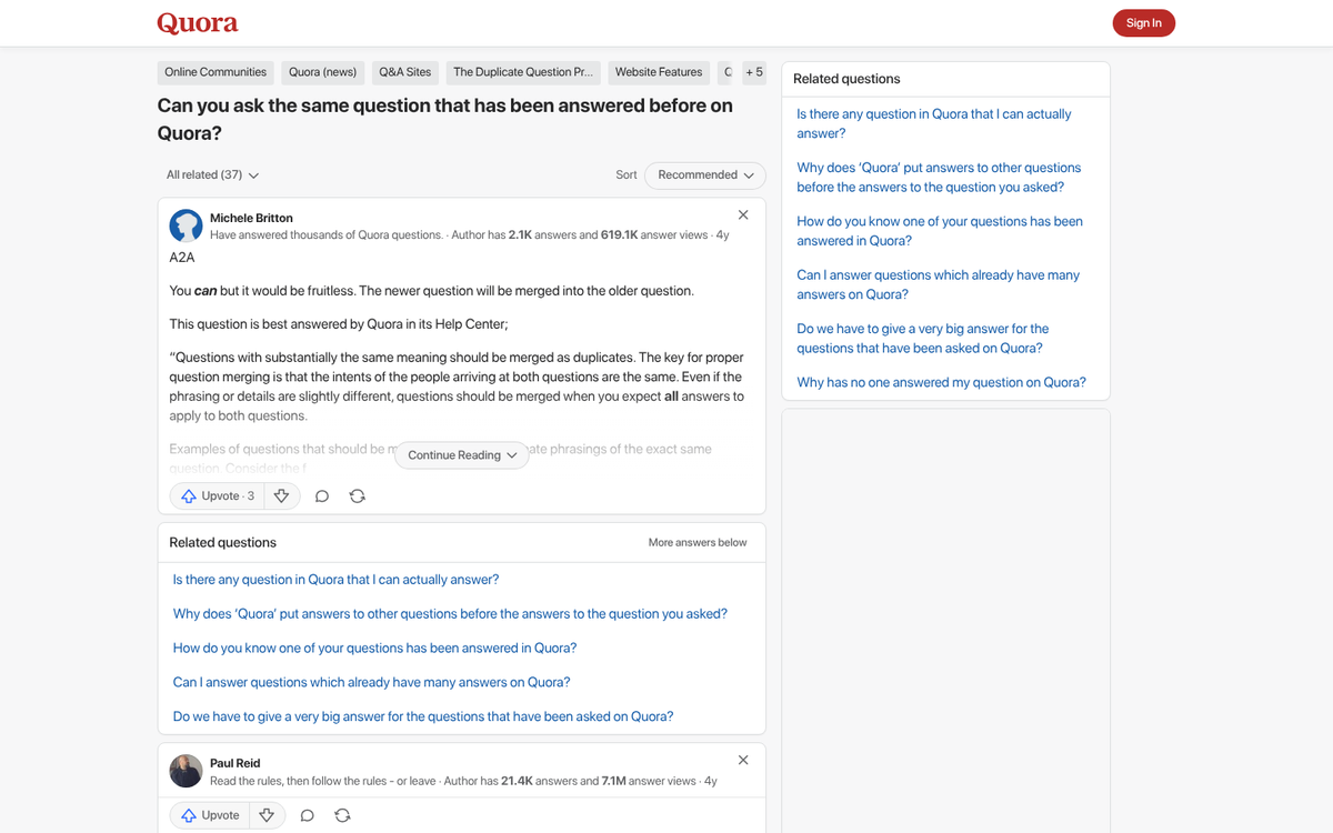 Quora question with multiple answer responses