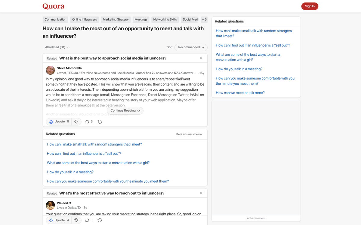 People connecting and networking on Quora