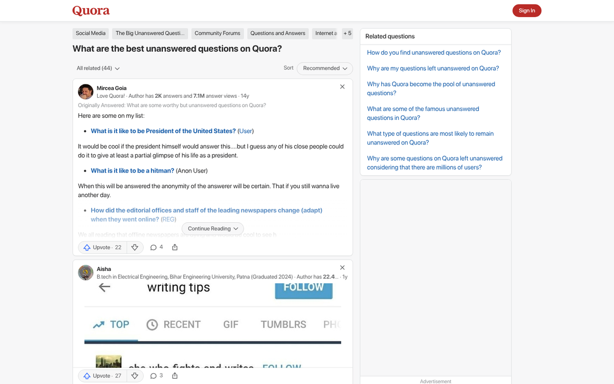Challenging question thread on Quora platform