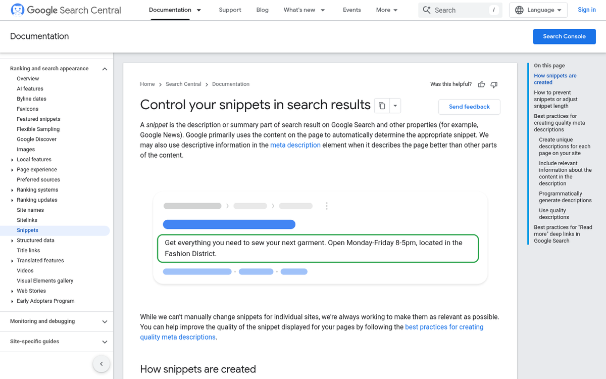 Meta description field in blog editor