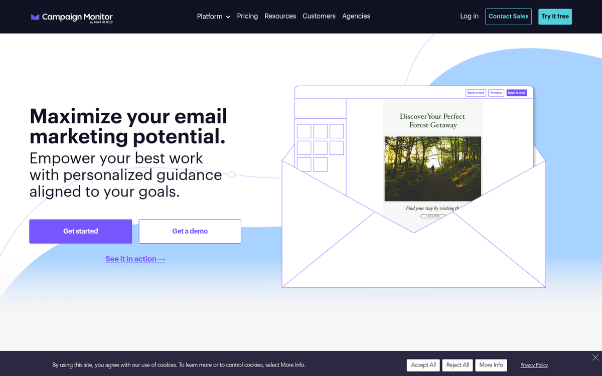 Campaign Monitor email marketing platform homepage screenshot