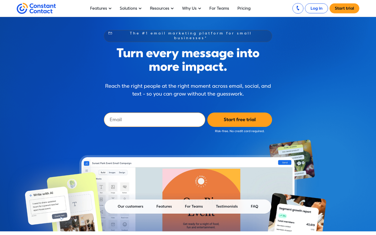 Constant Contact email marketing platform homepage
