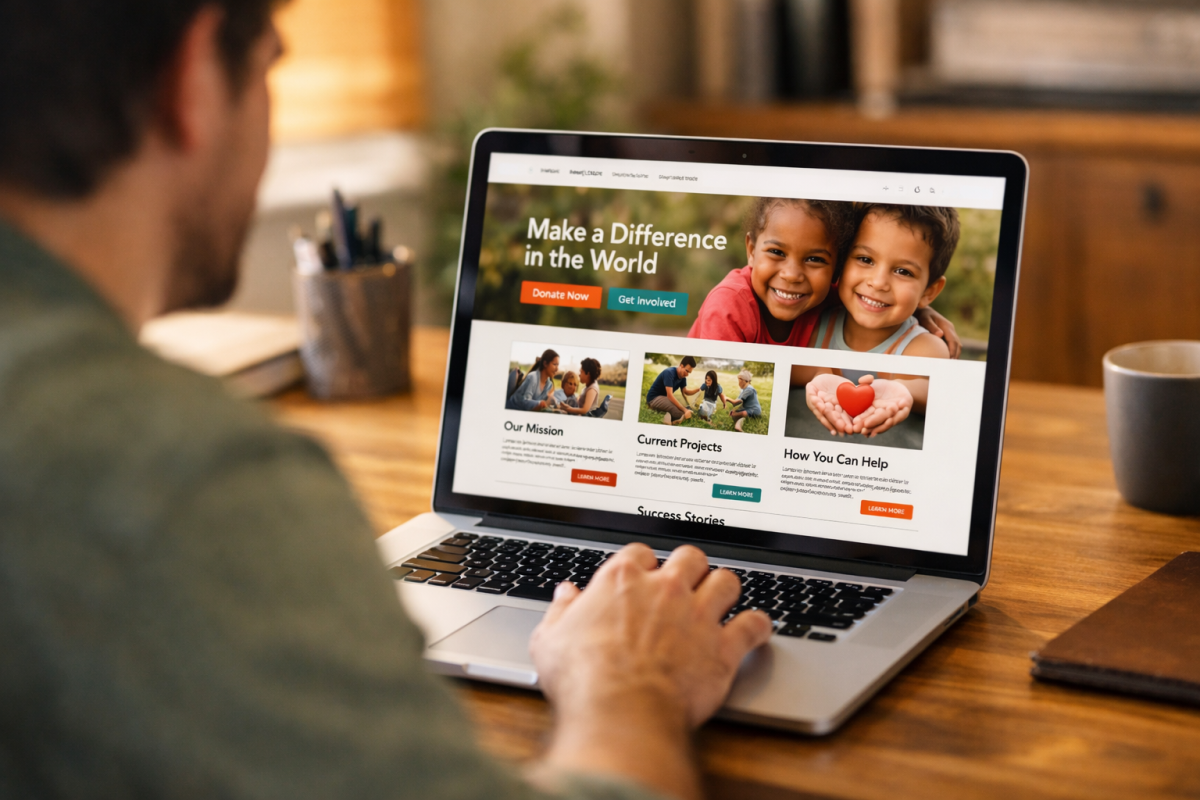 Person engaging with nonprofit website content