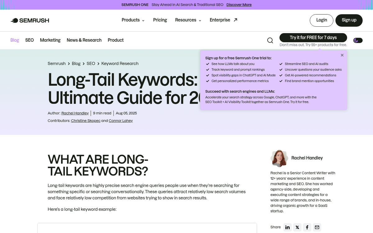Blogger creating long tail keyword content