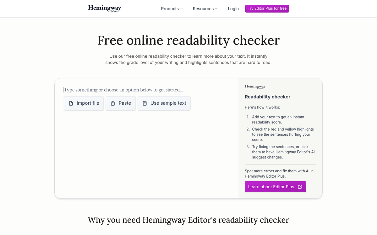 Landing page with simple readable text