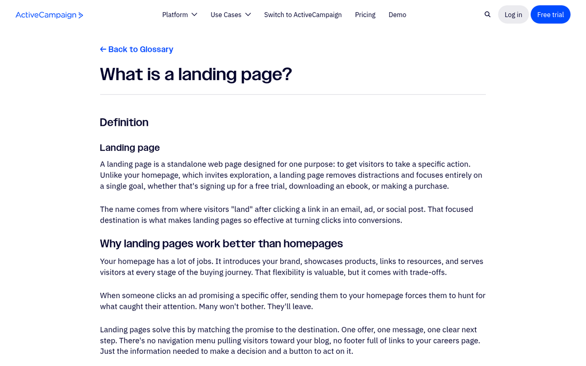Landing page with no navigation links