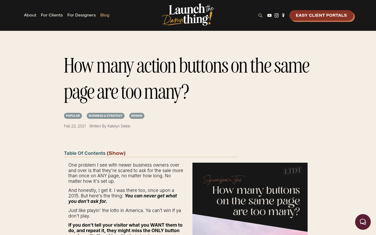 Landing page with multiple call-to-action buttons