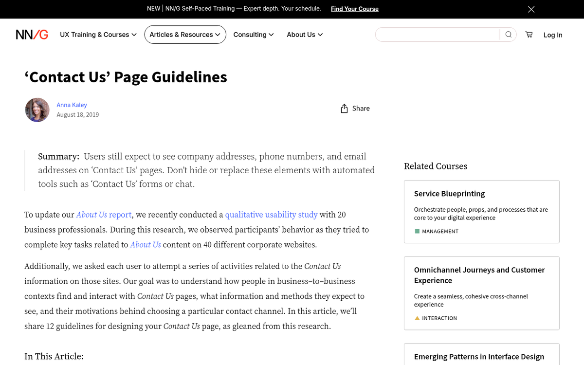 Landing page with visible contact details