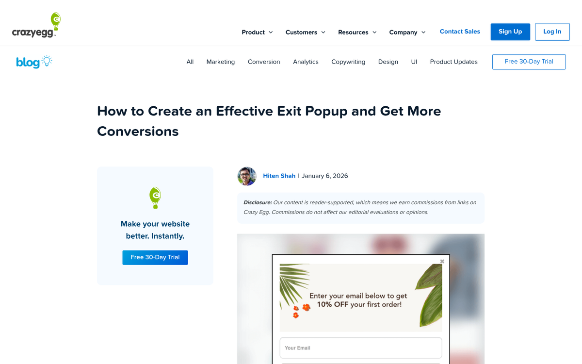 Dashboard displaying exit popup performance statistics
