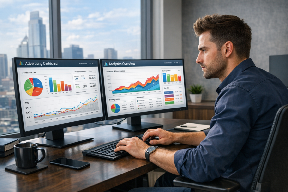 Person choosing between two advertising options