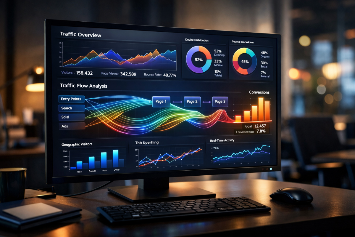 Traffic sources analytics dashboard comparison chart