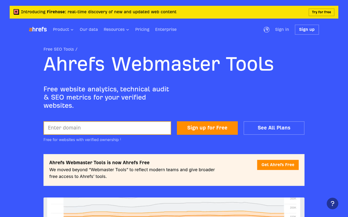 Ahrefs Free Webmaster Tools dashboard interface