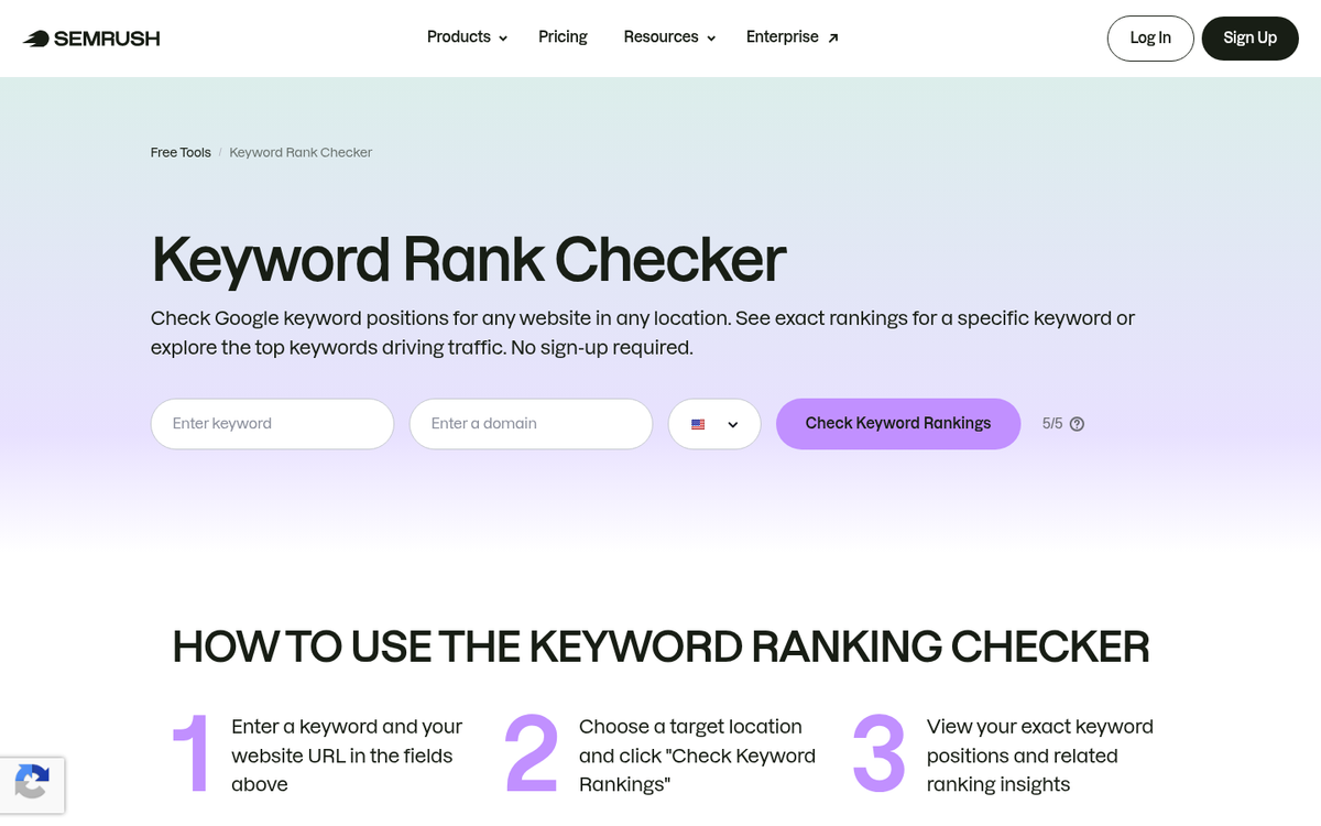 SEMrush free tier SERP tracking dashboard