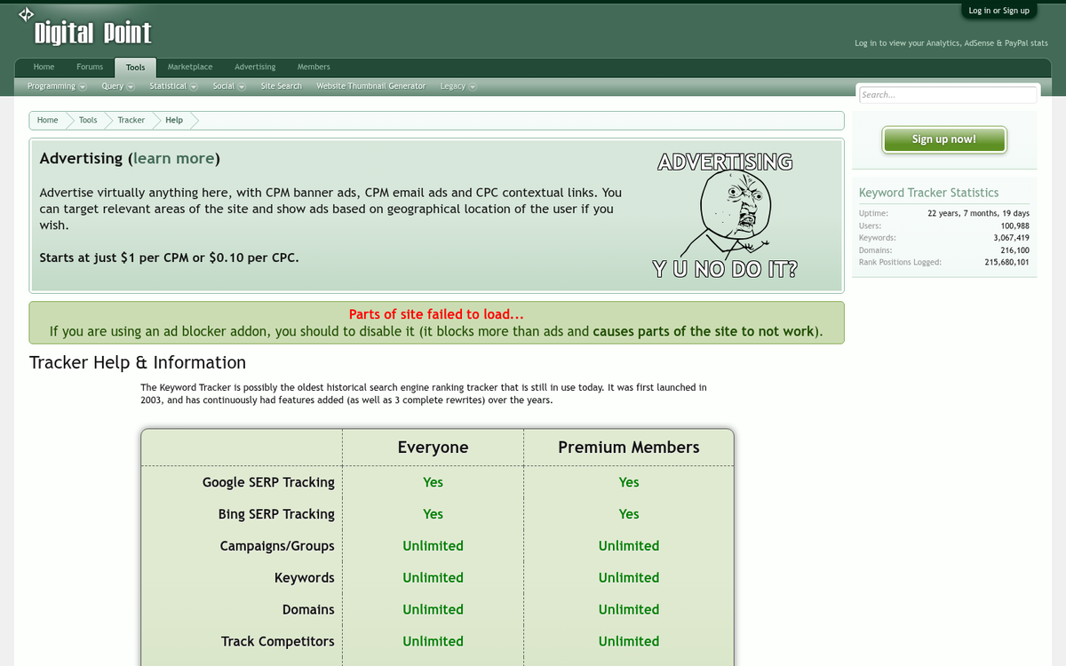 Digital Point rank tracker tool interface screenshot