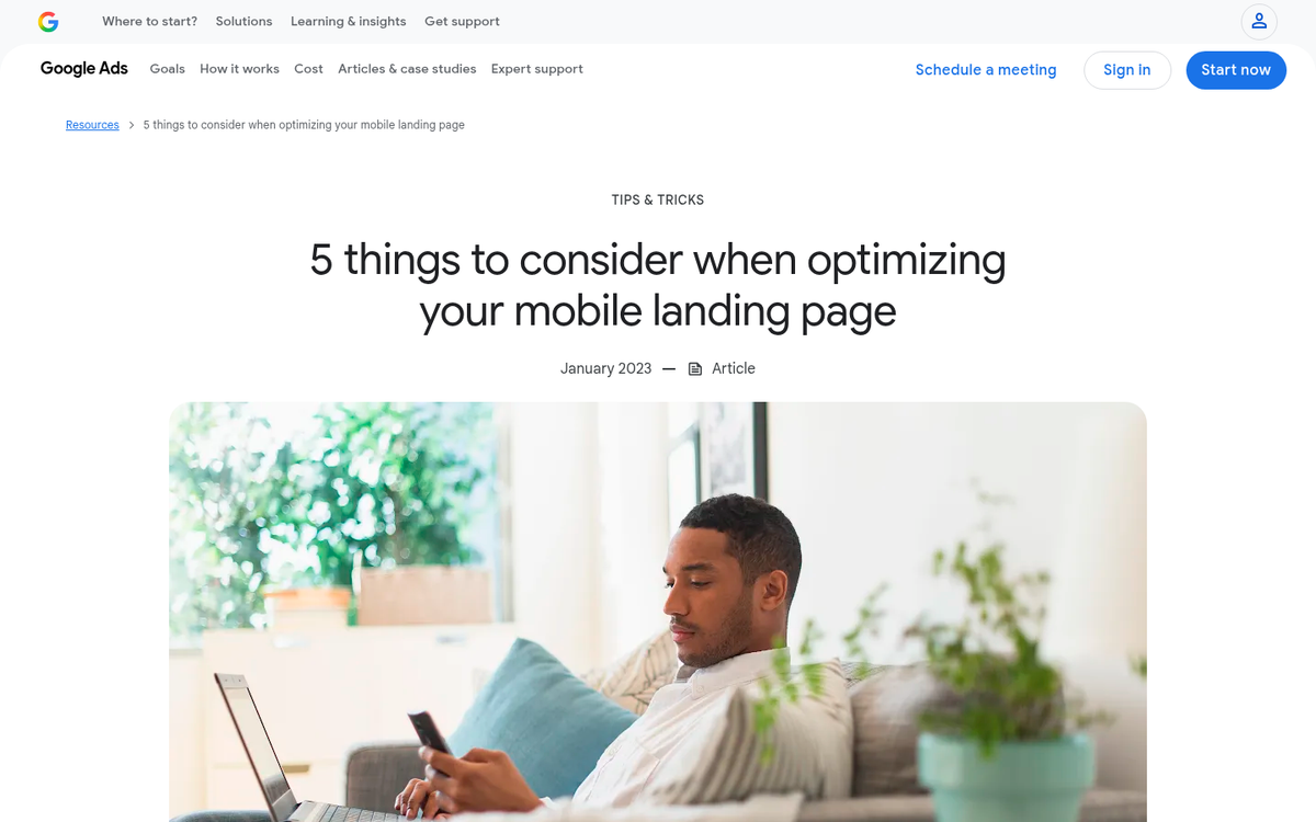 Landing page design on a screen