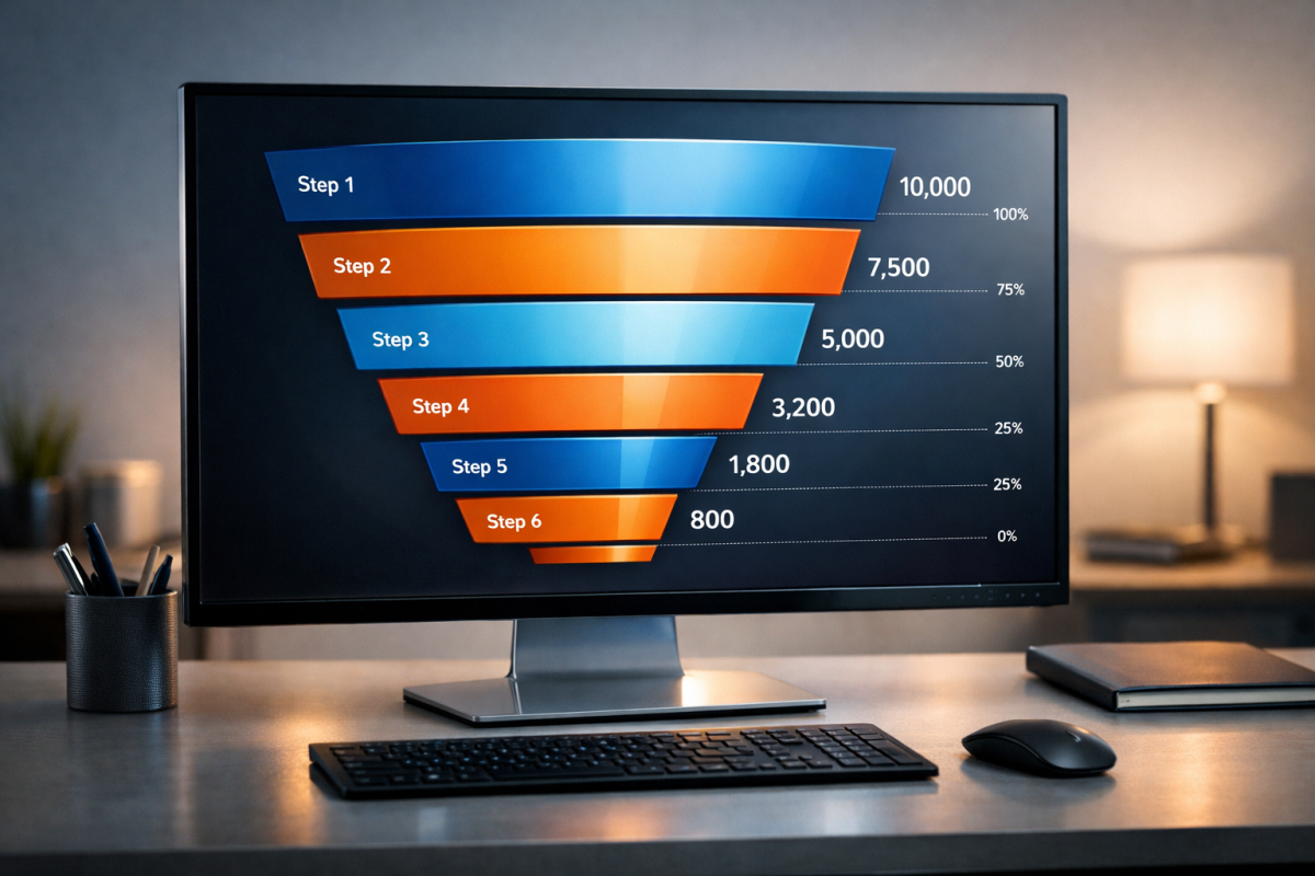 Funnel exploration chart showing conversion steps