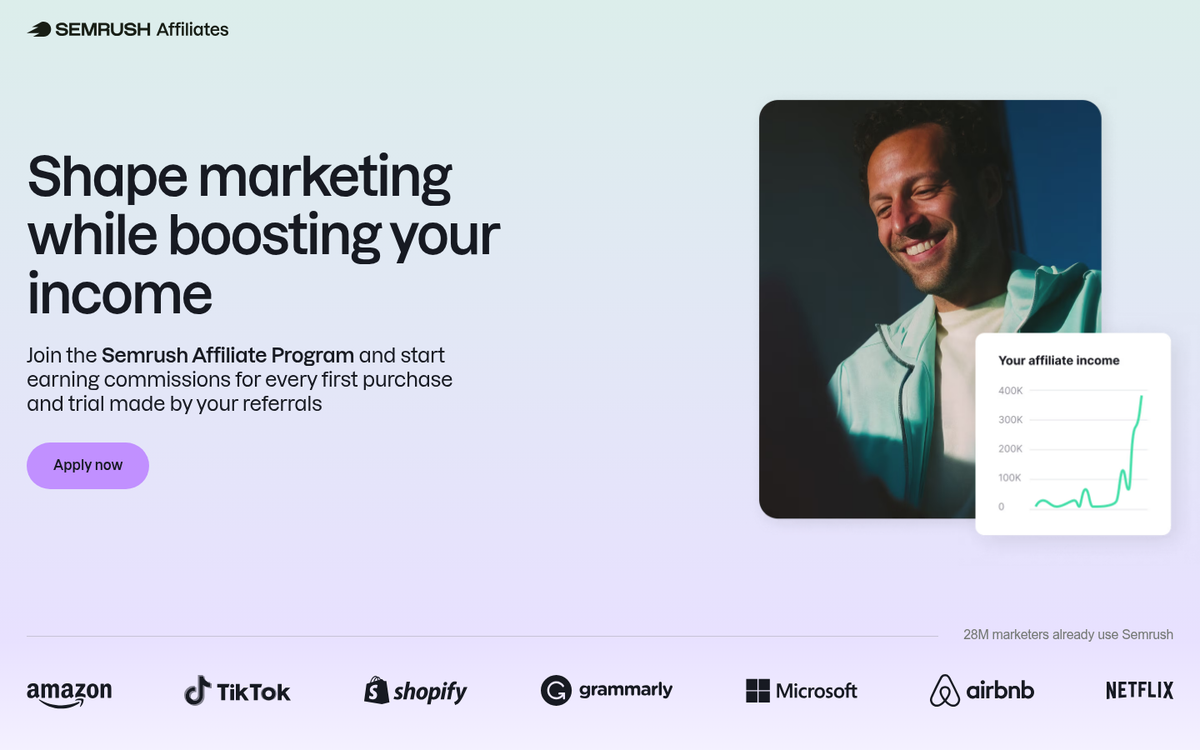 Semrush affiliate program dashboard and earnings