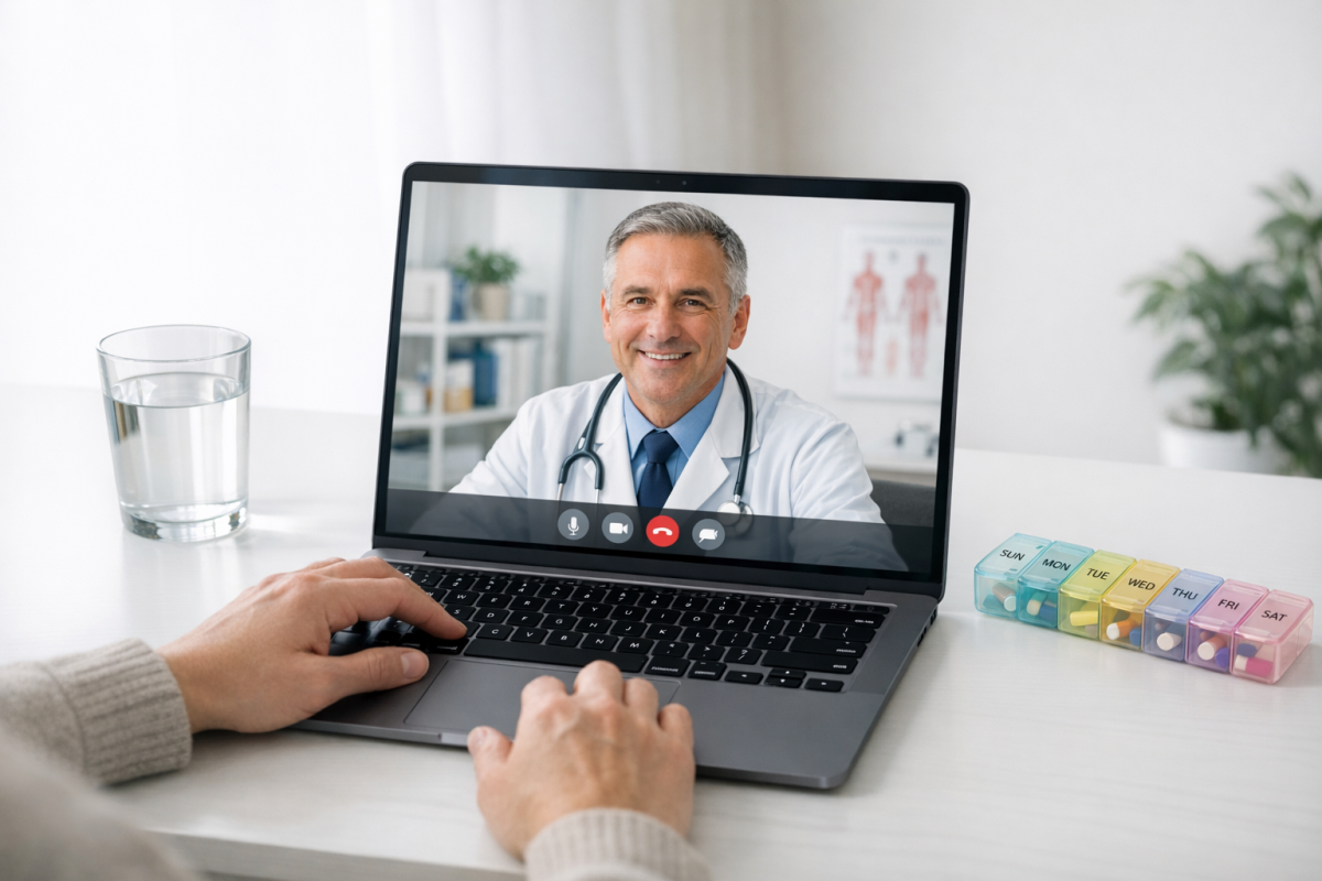 Telehealth doctor consulting patient via video call