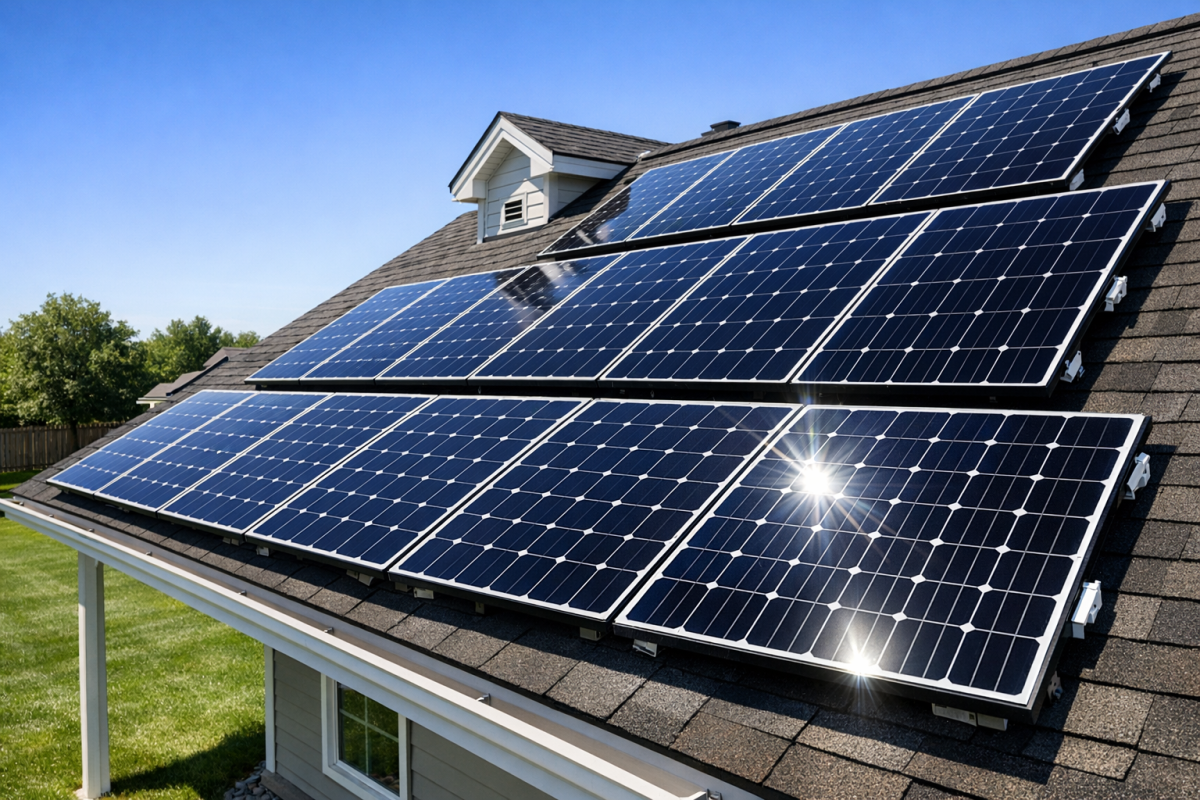 Solar panels installed on residential rooftop