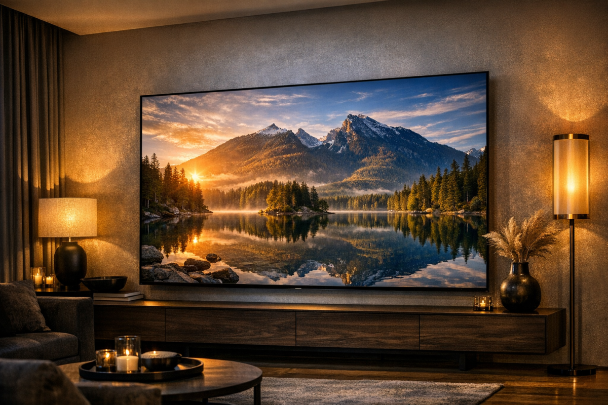 Modern flat screen television on stand