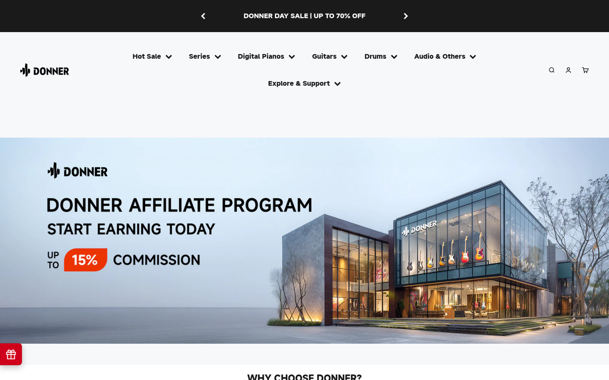 Assorted musical instruments displayed for sale