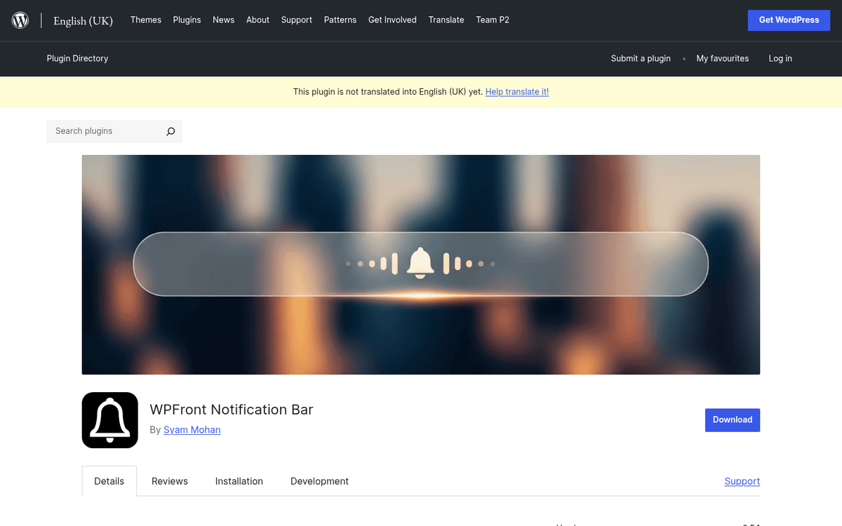WP Notification Bar plugin interface screenshot