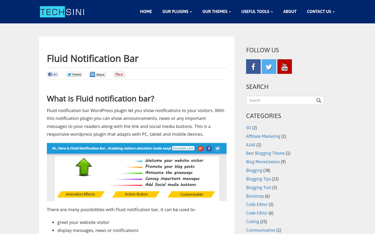 Fluid Notification Bar plugin interface preview