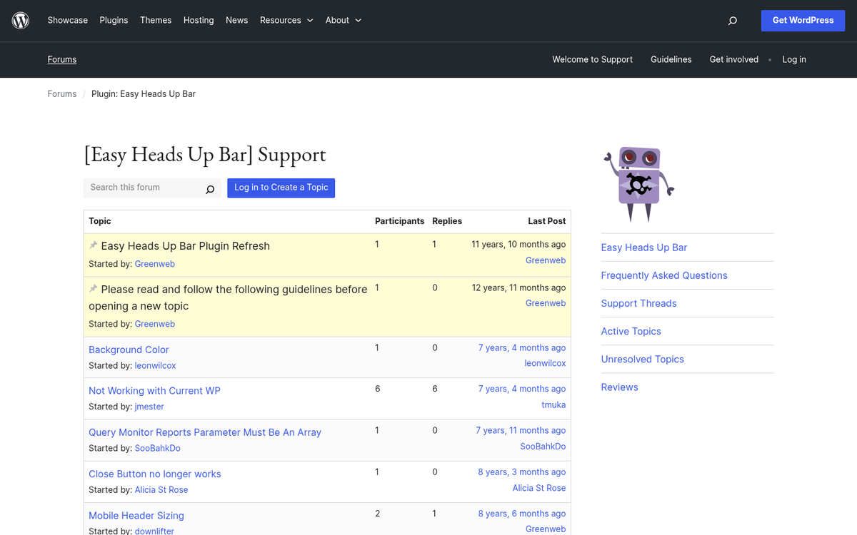 Easy Heads Up Bar plugin interface screenshot