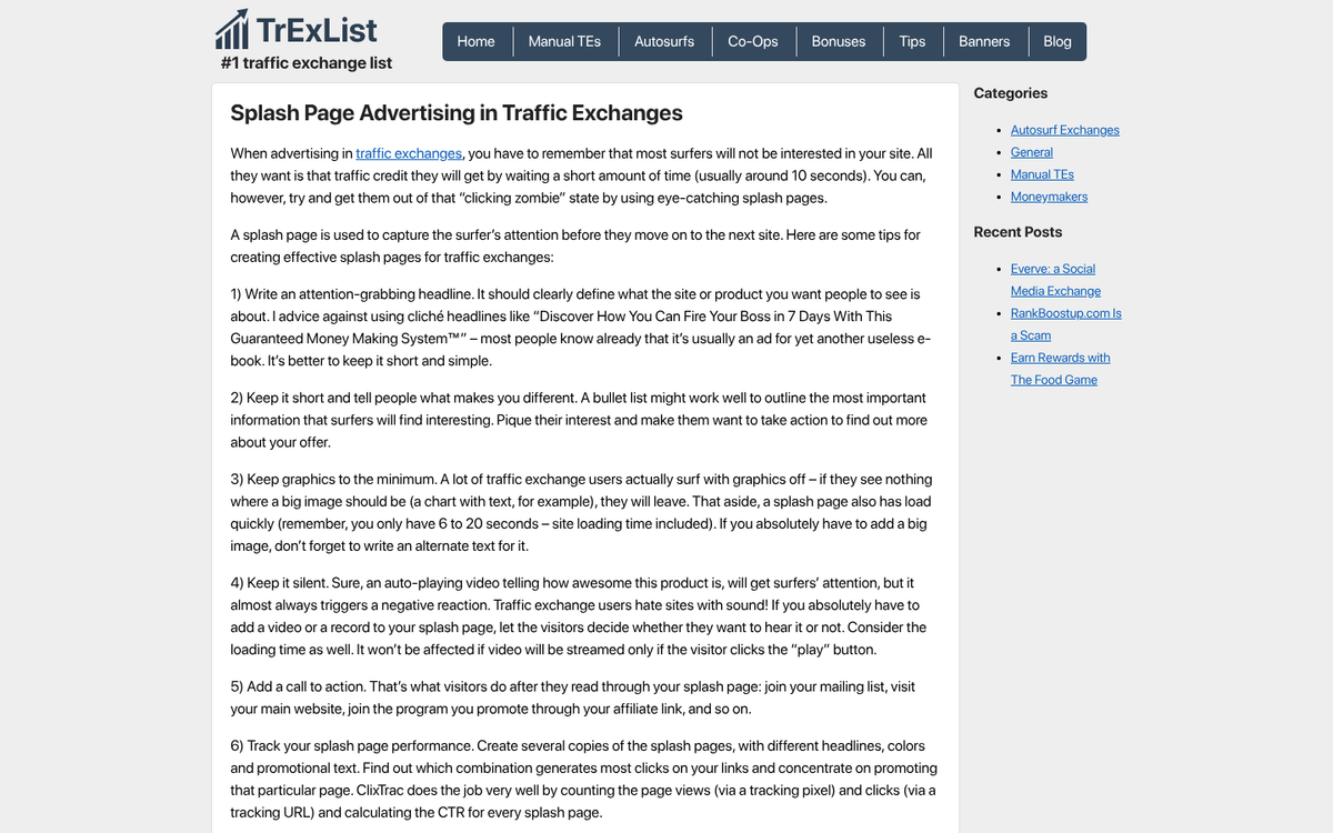 Traffic exchange website displaying low quality visits