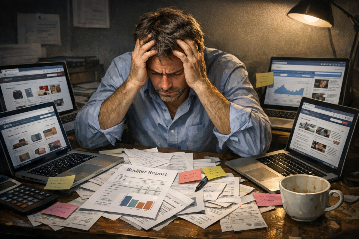 Person managing multiple website budgets and schedules