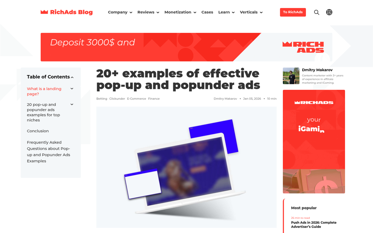 Benefits of popunder ads listed visually