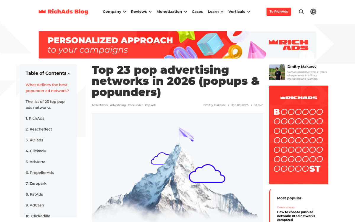 Summary conclusions on popunder ad networks