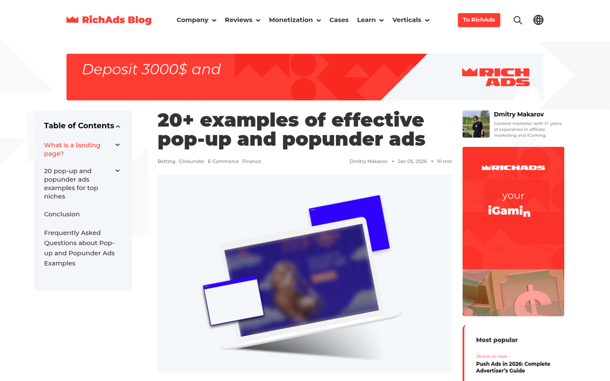 Pop-under ad appearing behind browser window