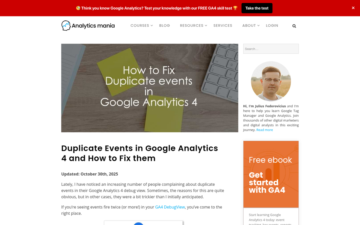 Duplicate Google Analytics tracking code example