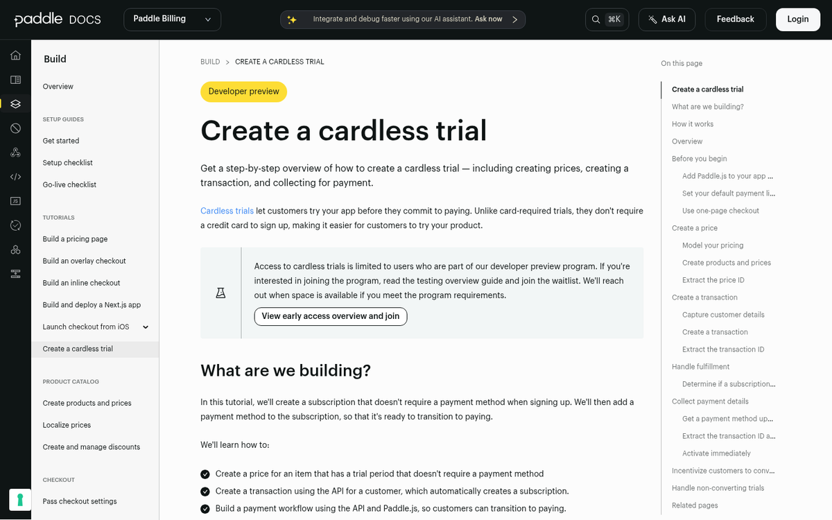 Free trial call to action button example