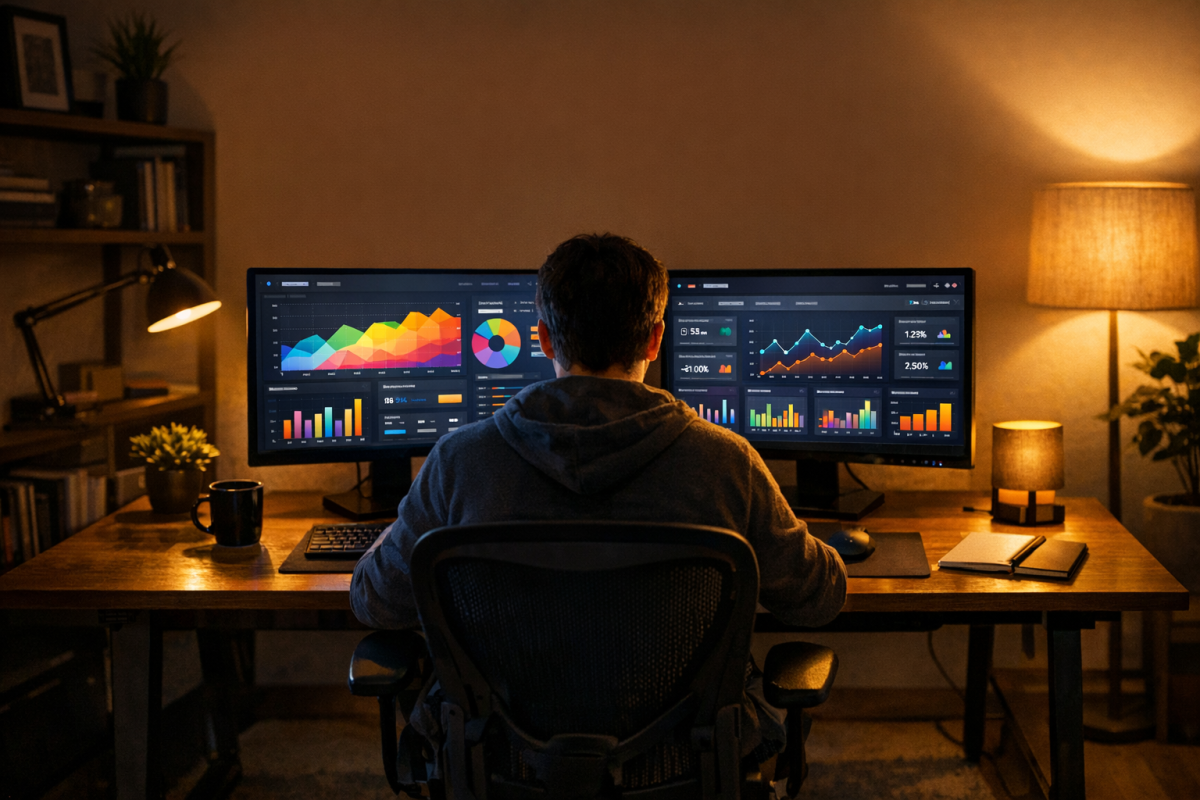 Student studying analytics data independently