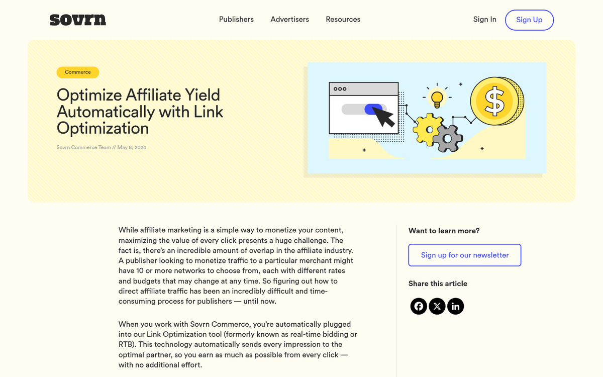 Sovrn Commerce affiliate monetization platform homepage
