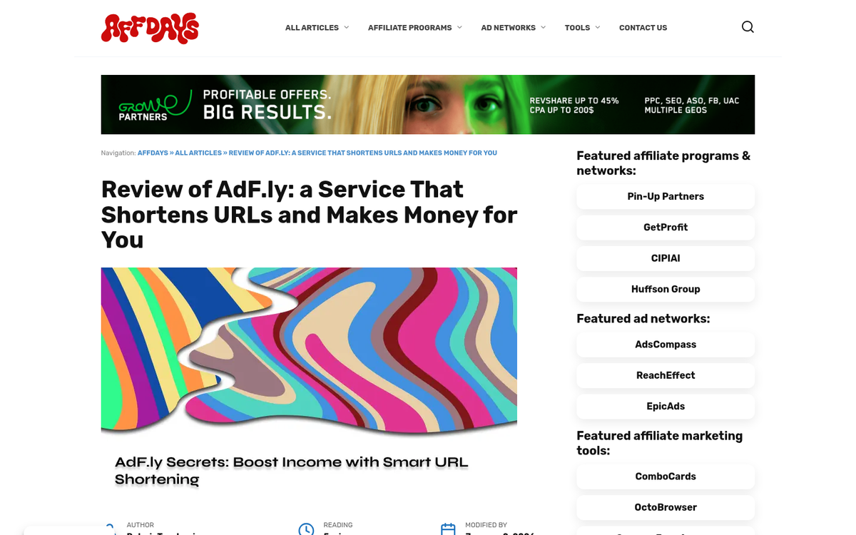 Ad-based URL shortener interface screenshot