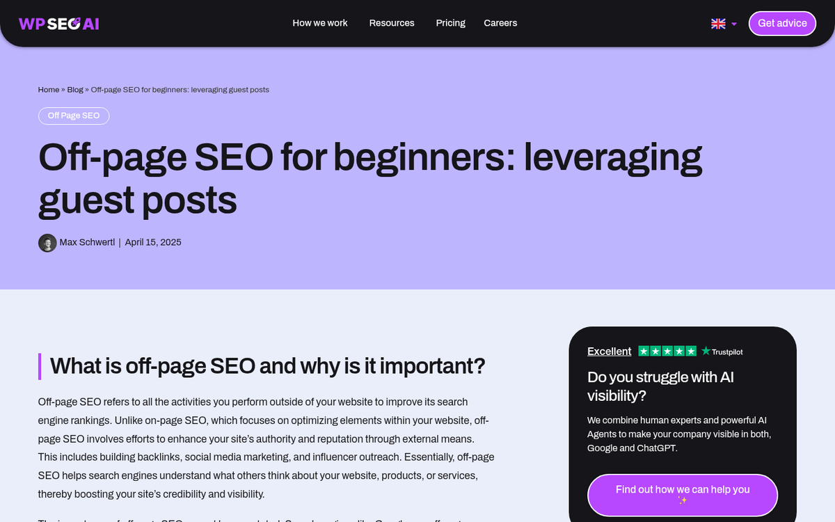 Guest blog post displayed on website screen