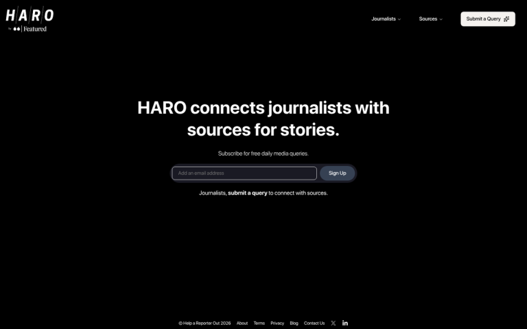 HARO website homepage screenshot