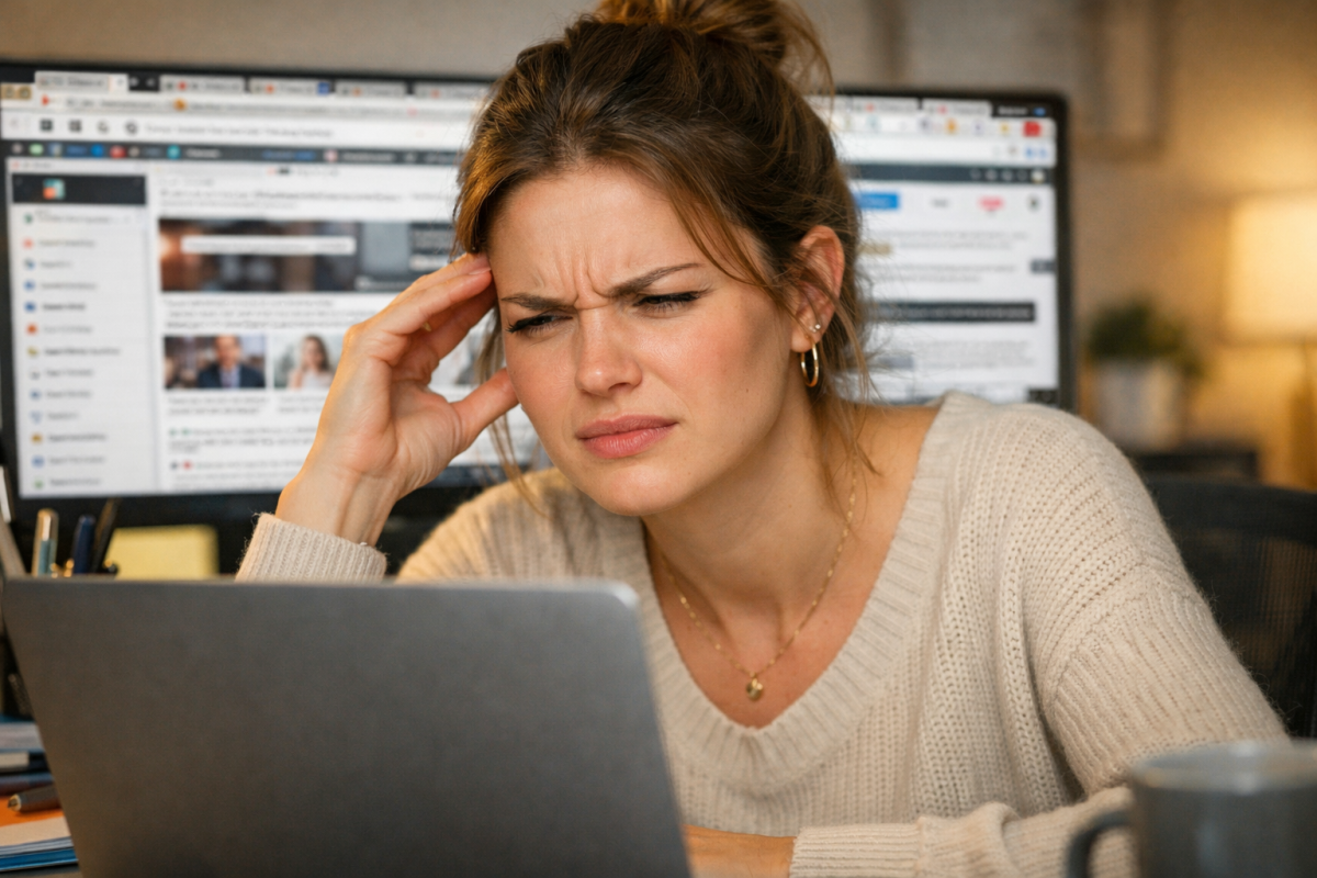 Confused person analyzing low conversion website analytics