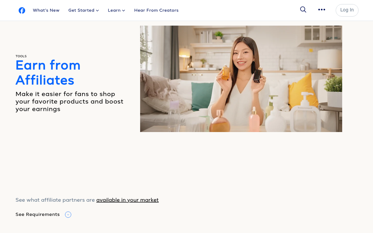 Facebook brand page with affiliate content