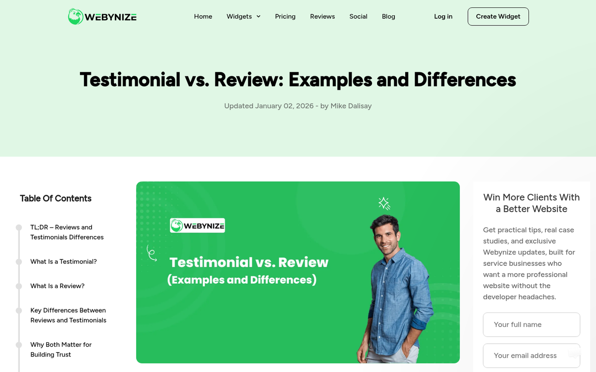 Side-by-side comparison of reviews and testimonials