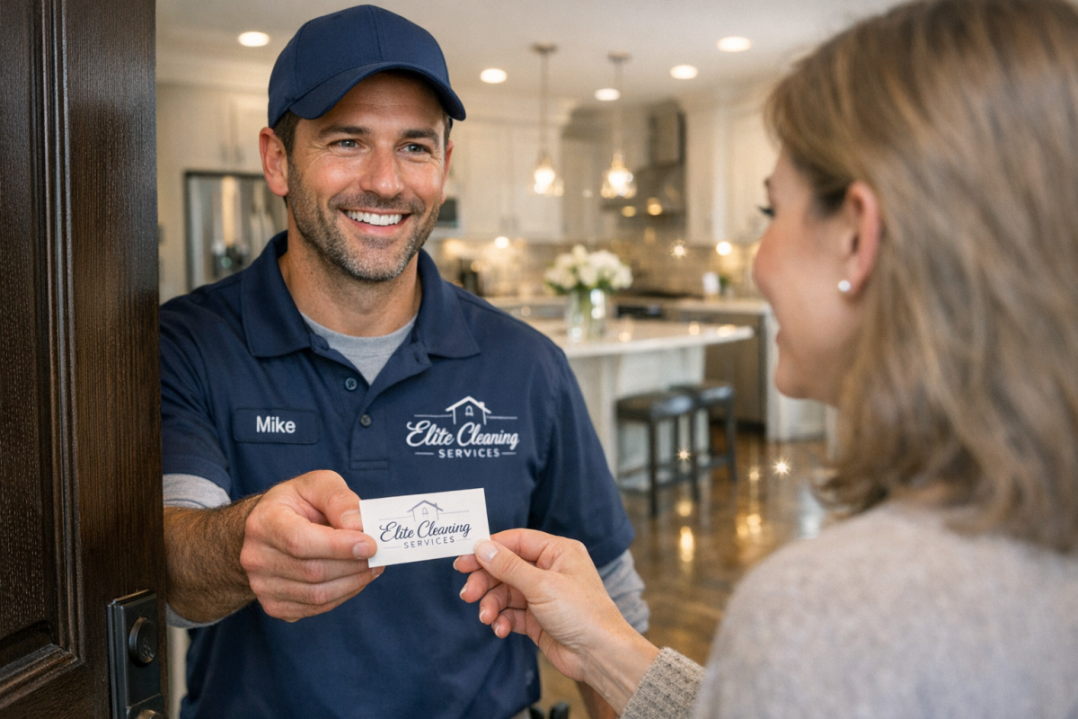 Customer holding a product review card