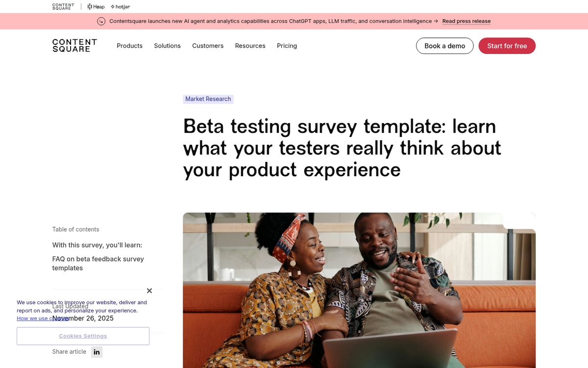 Beta test feedback form on screen